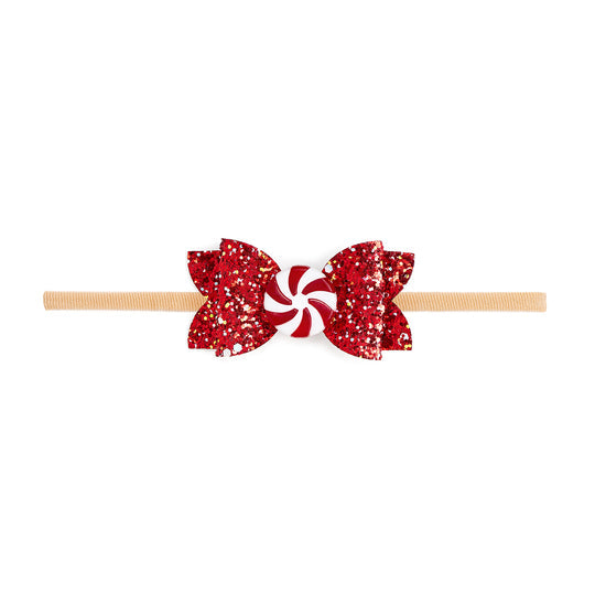 Peppermint Glitter Christmas Bow Baby Headband