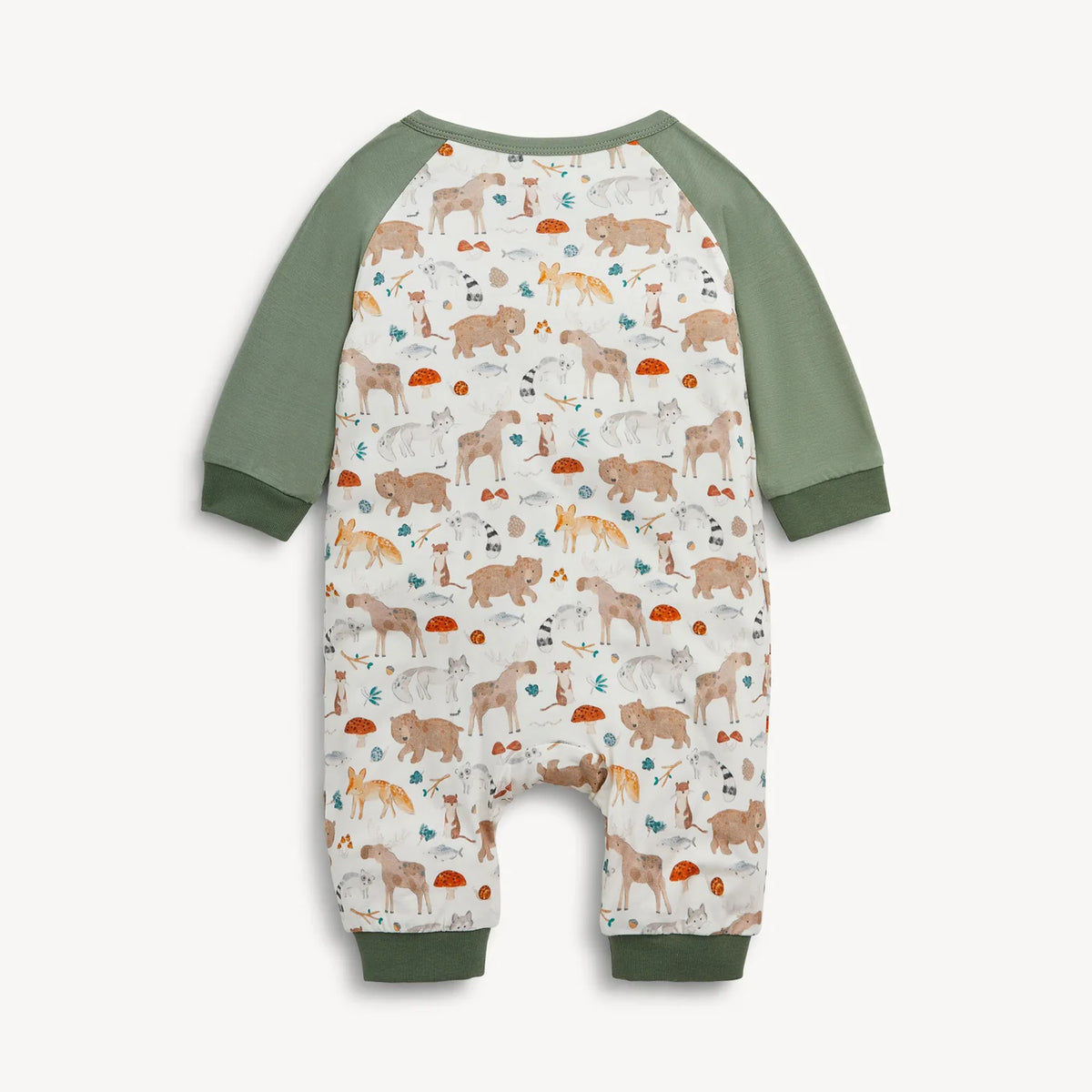 Wonderful Wildlife Modal Boys L/S Romper, Sage Green