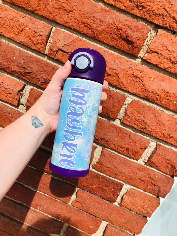 Purple Blue Powder Glitter Flip Top Water Bottle