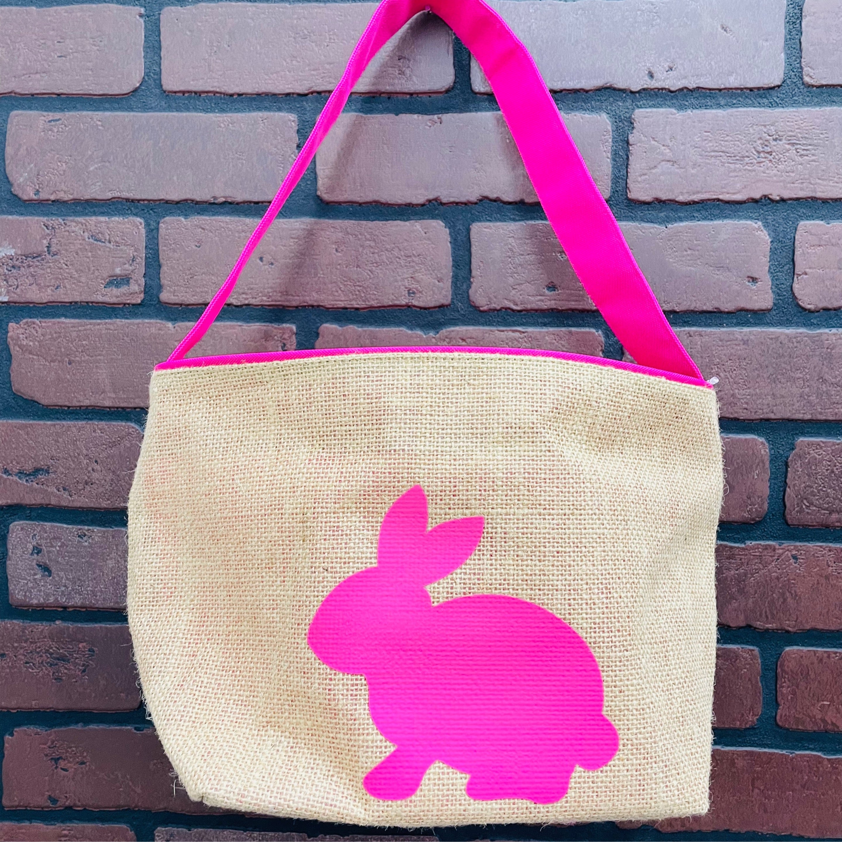 Viv & Lou Pink Burlap Foldable Easter Basket - Thumbnail 5