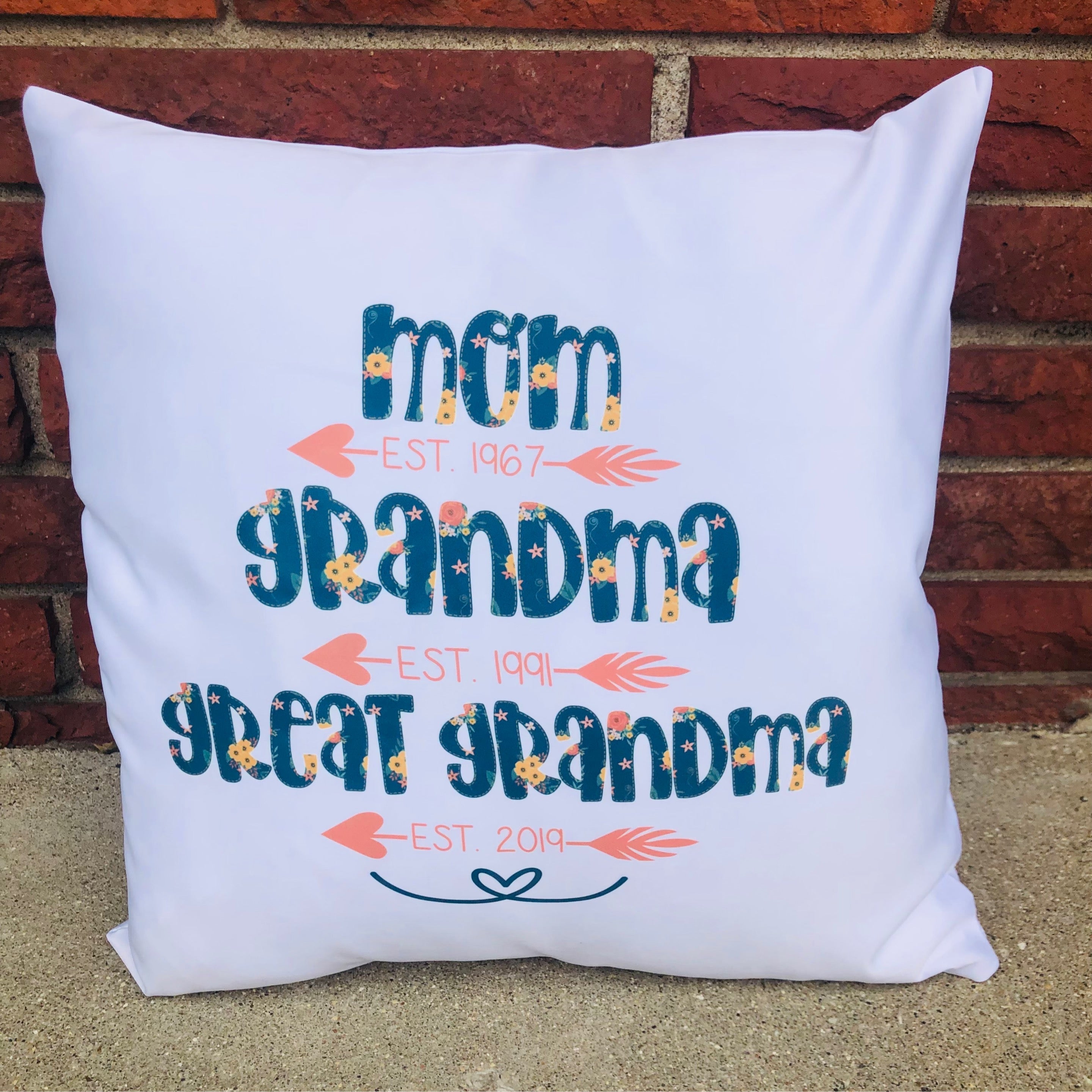 Mom Grandma Great Grandma EST. Throw Pillow
