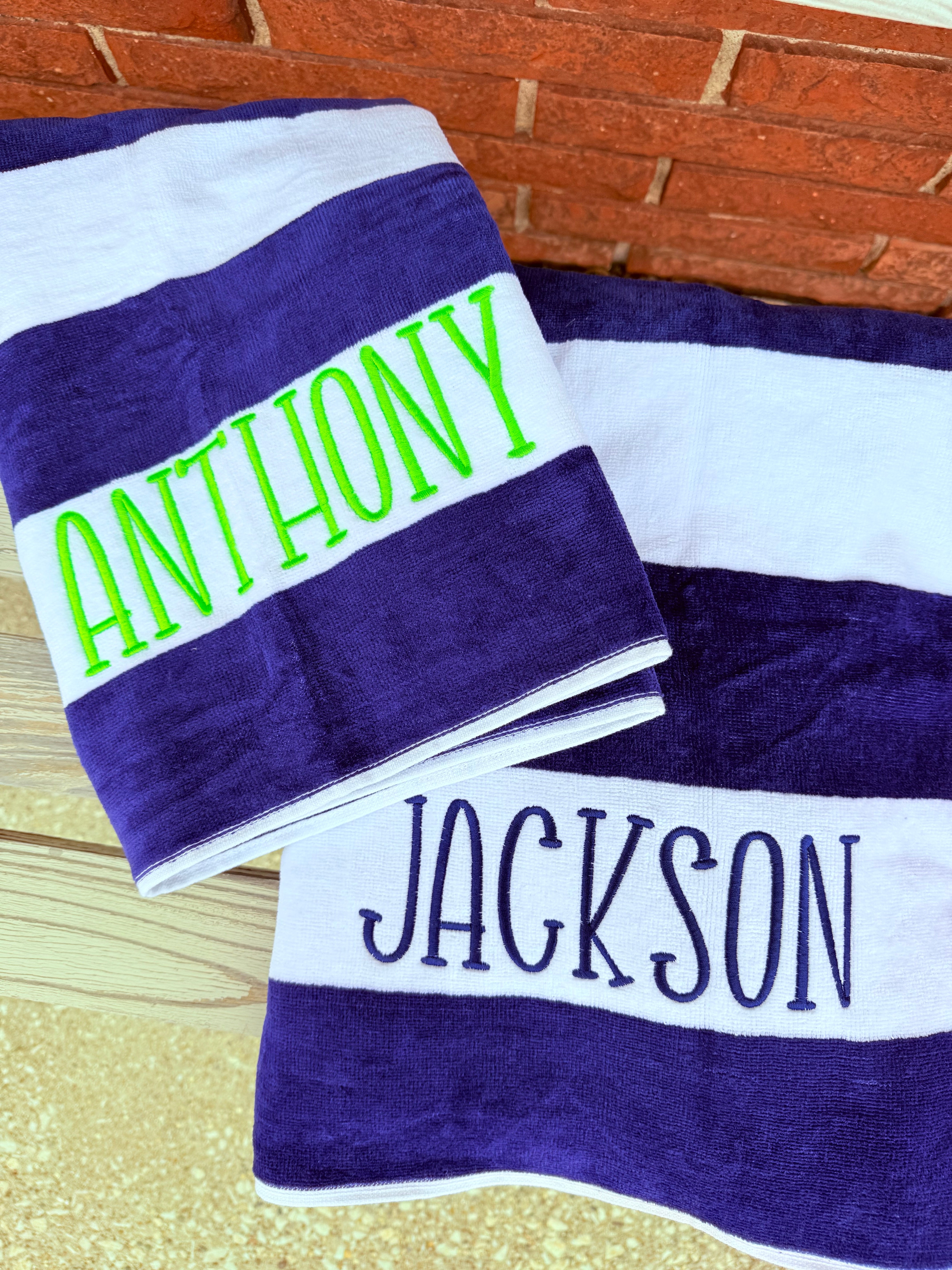 Navy Stripe Towel with Name
