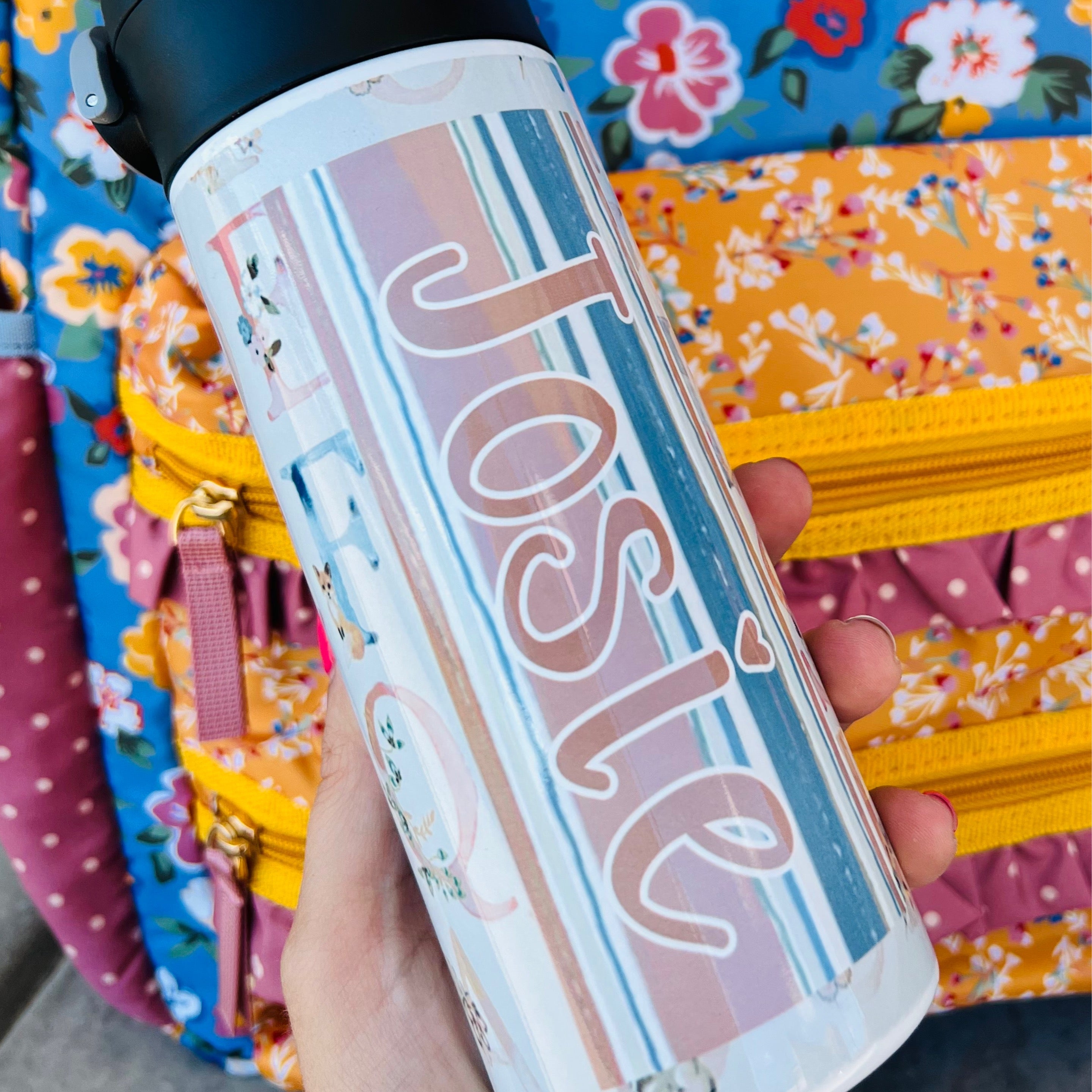 Alphabet Stripes Flip Top Water Bottle