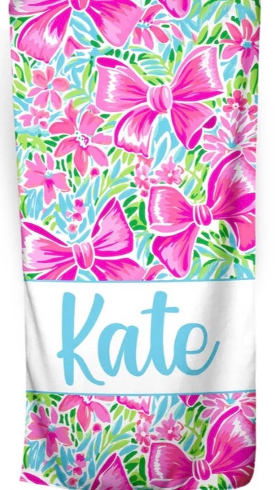 Printed Pink and Green Bow Towel - Thumbnail 4