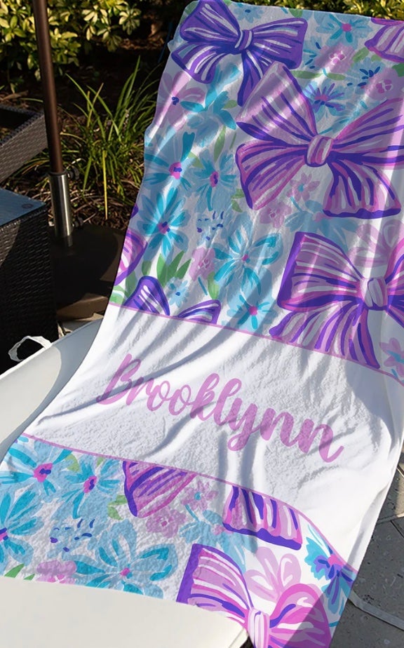 Printed Purple Bow Towel - Thumbnail 3