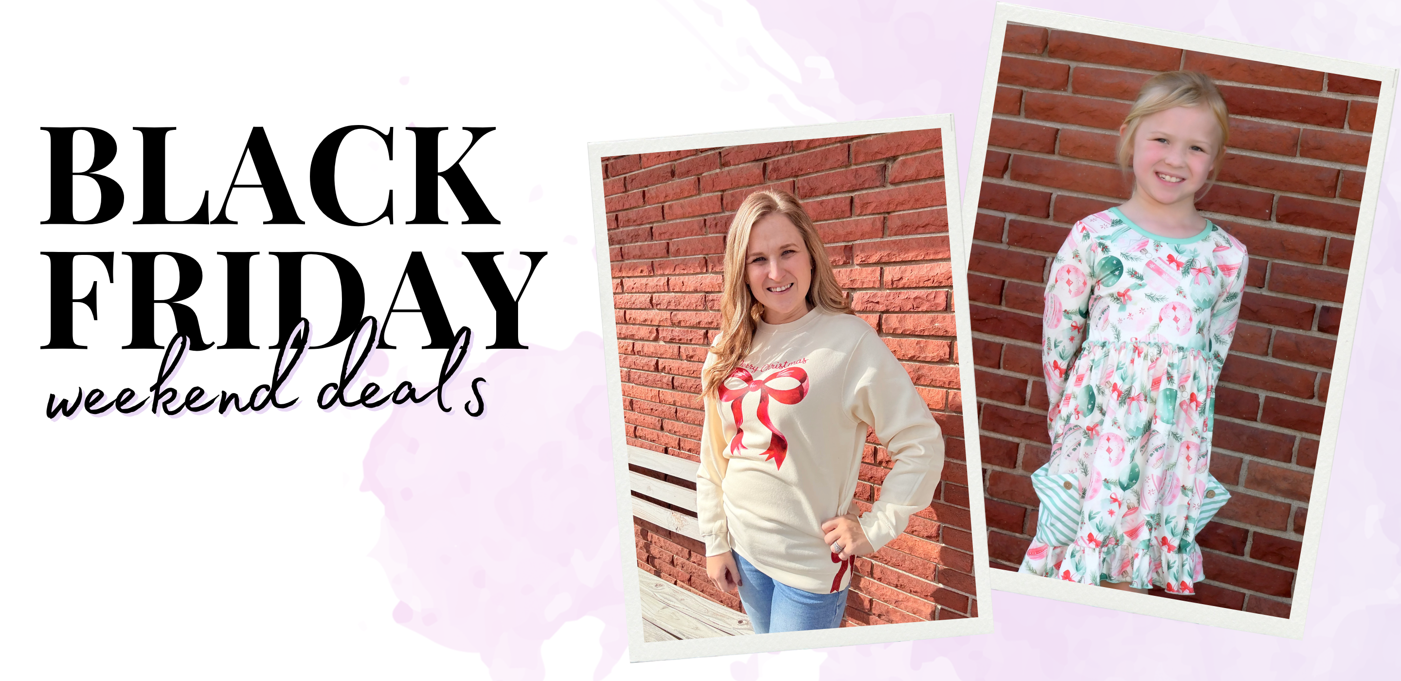 Promotional banner for Black Friday weekend deals featuring two women wearing clothing. | Beanstalk Boutique 