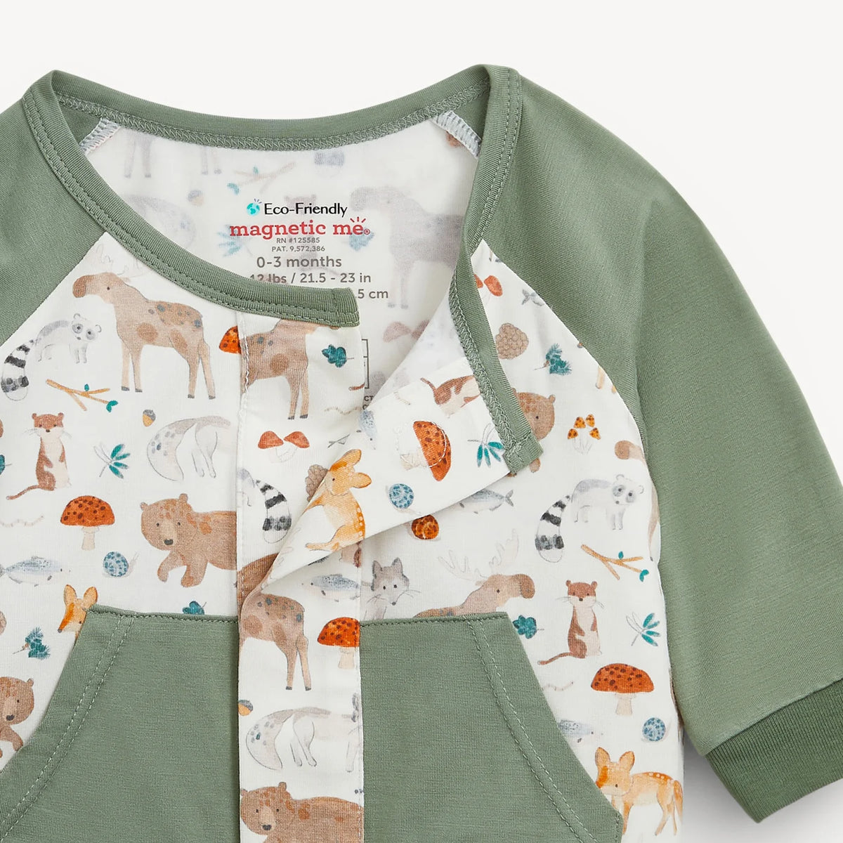 Wonderful Wildlife Modal Boys L/S Romper, Sage Green