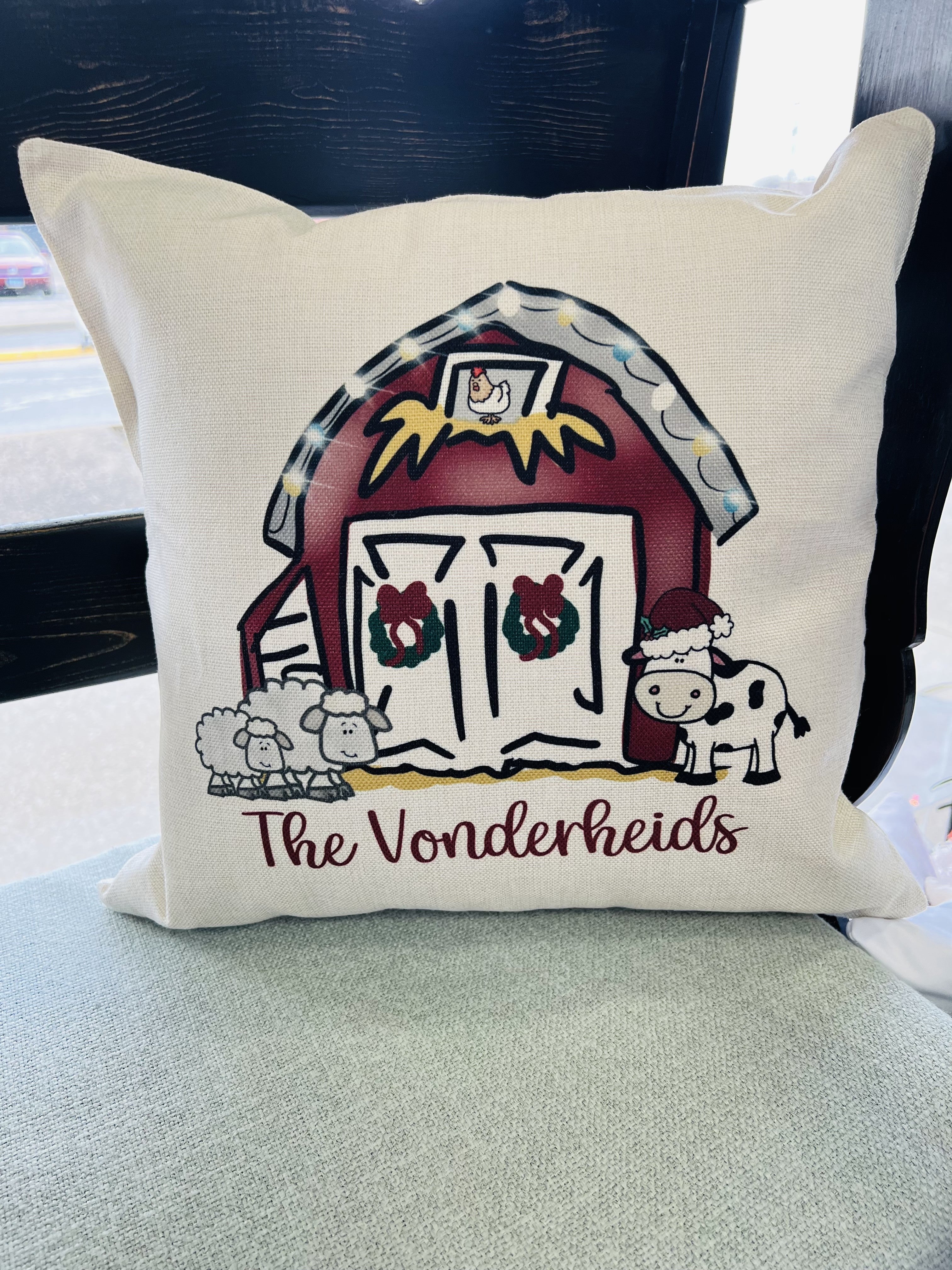 Barn Personalized Christmas Throw Pillow