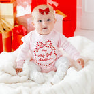 My First Christmas Sequin Bow Patch Long Sleeve Romper