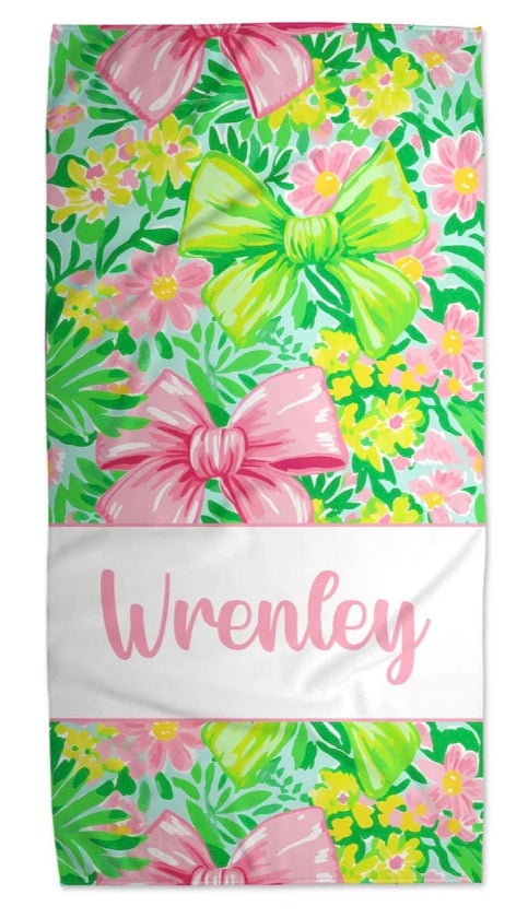 Printed Pink and Green Bow Towel - Thumbnail 2
