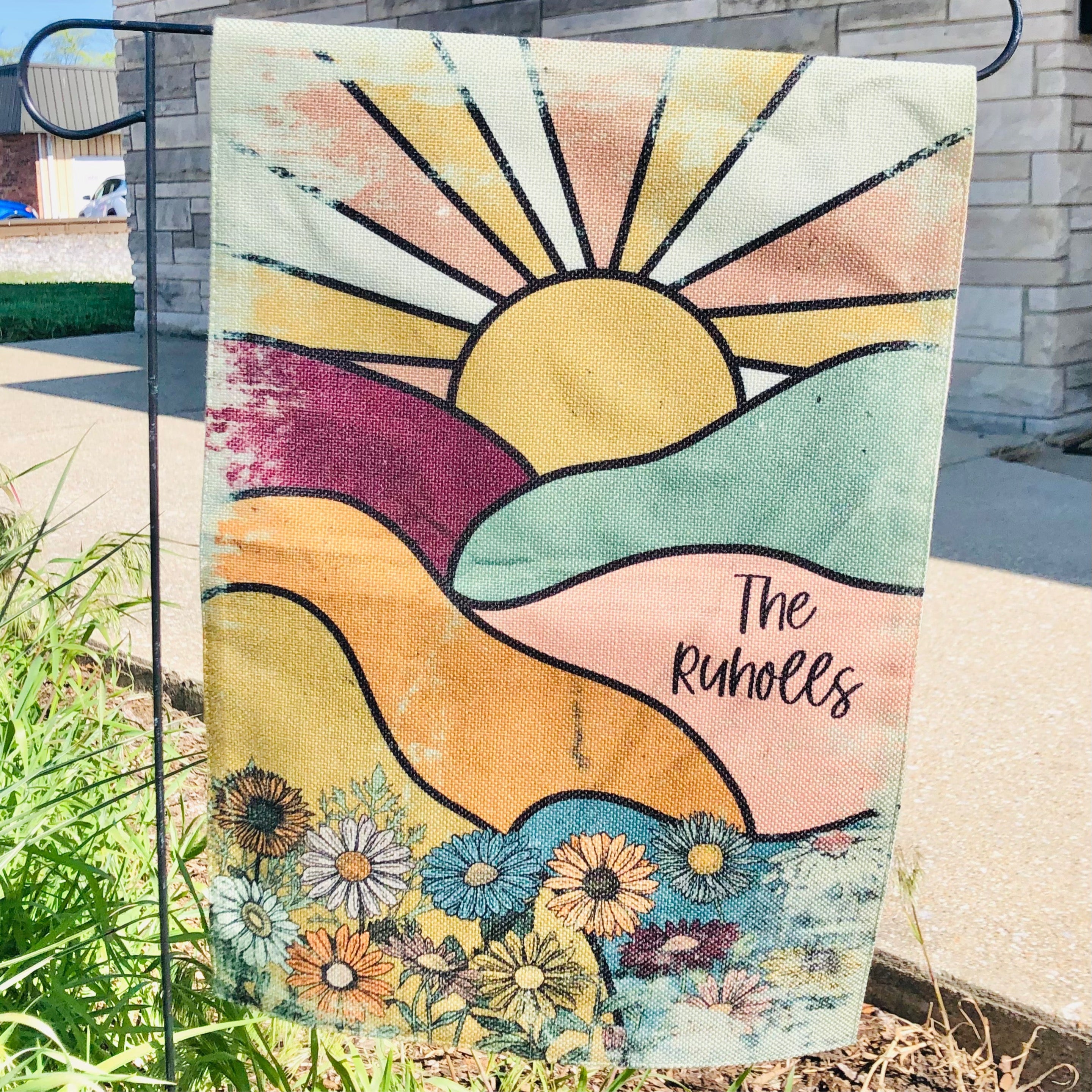 Hippie Sunshine Floral Garden Flag