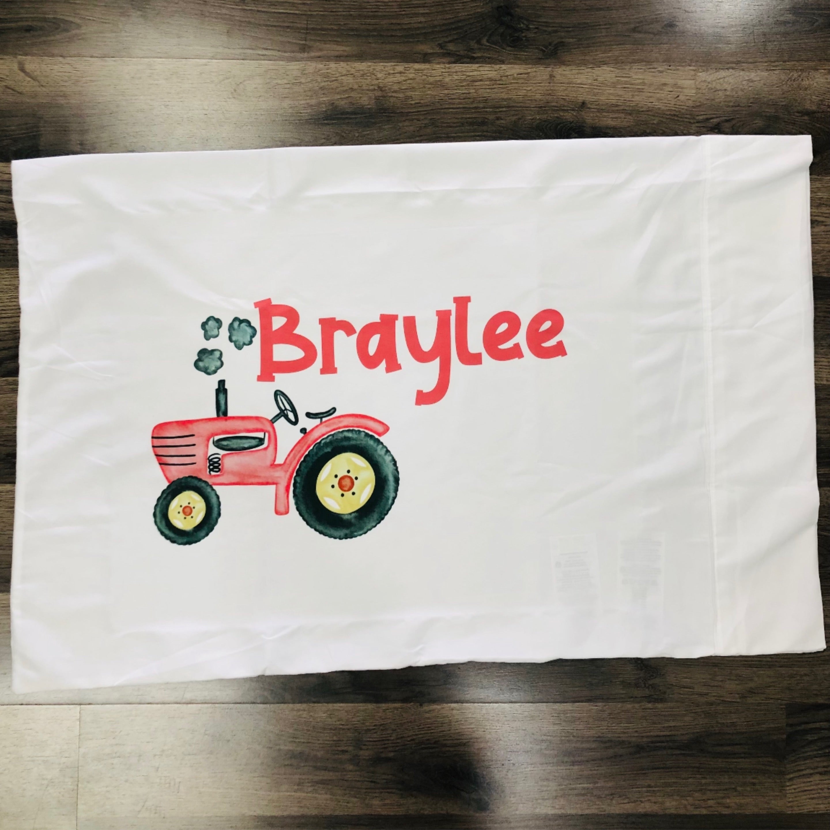 The Beanstalk Boutique Tractor Name Pillow Case