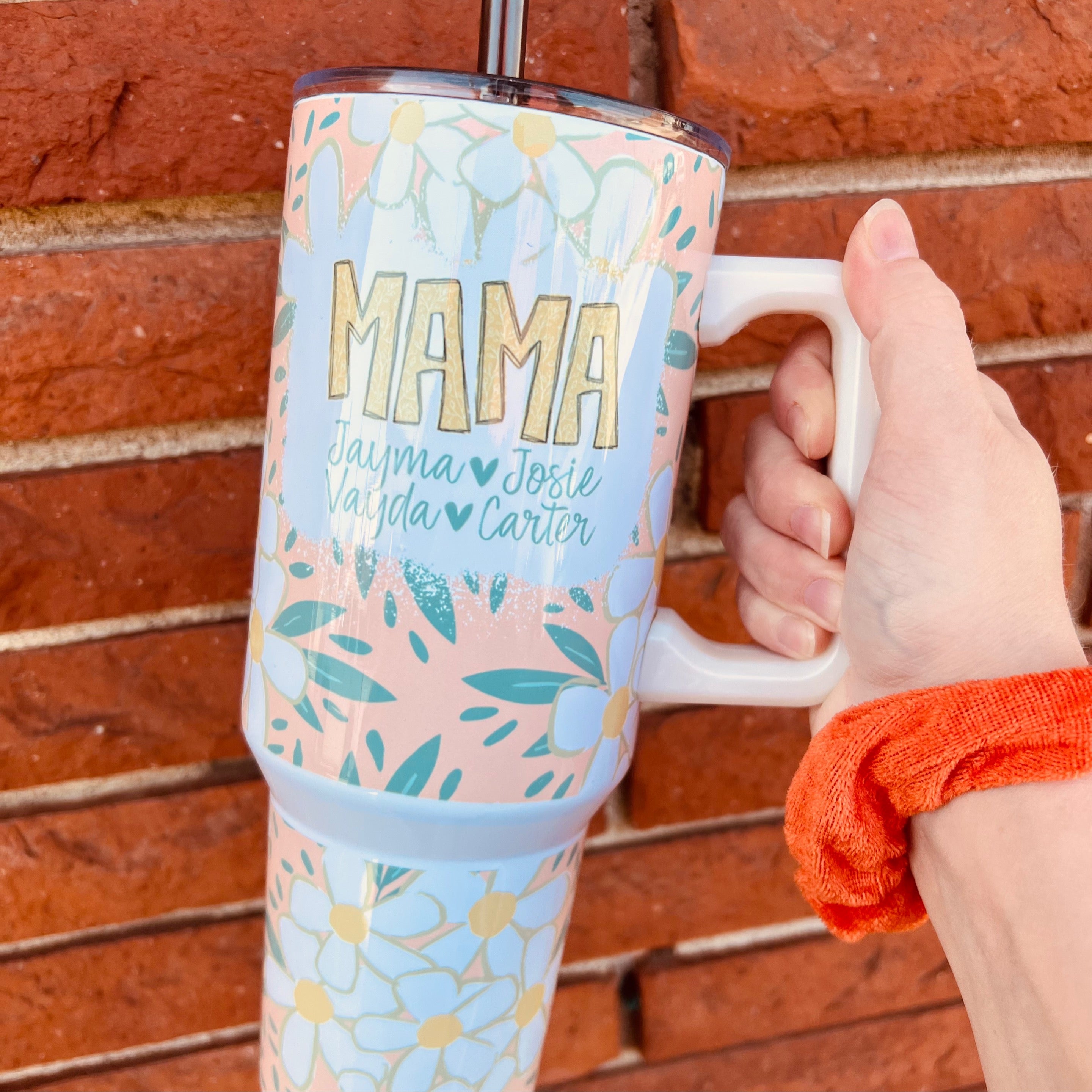 Peach Floral Mama 40 oz Tumbler - Thumbnail 2