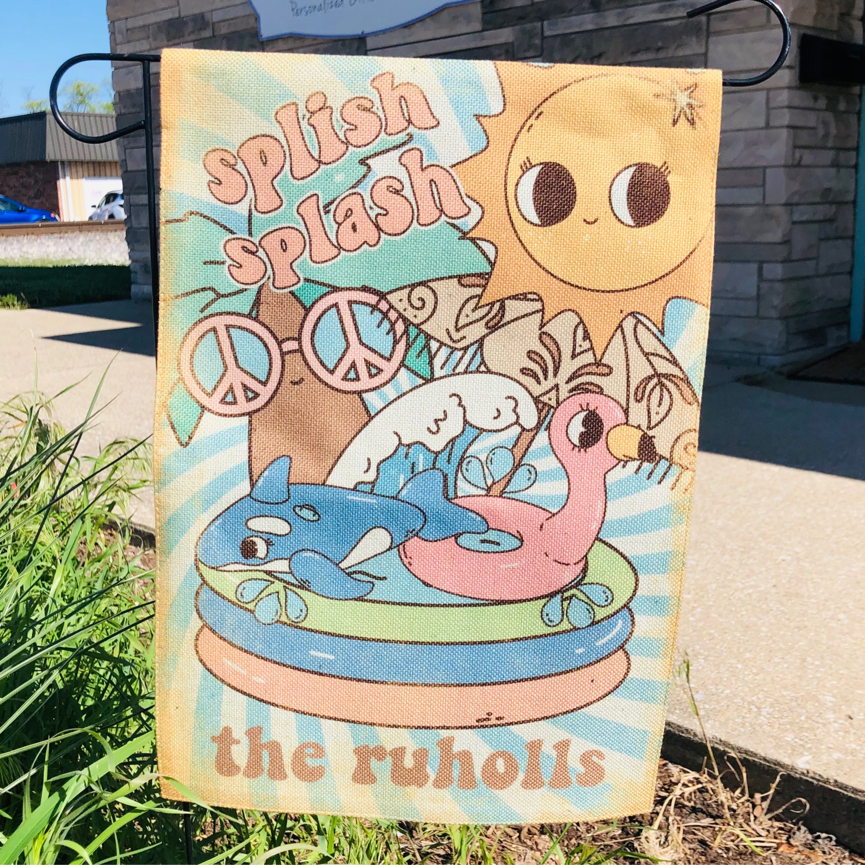 Retro Splish Splash Garden Flag