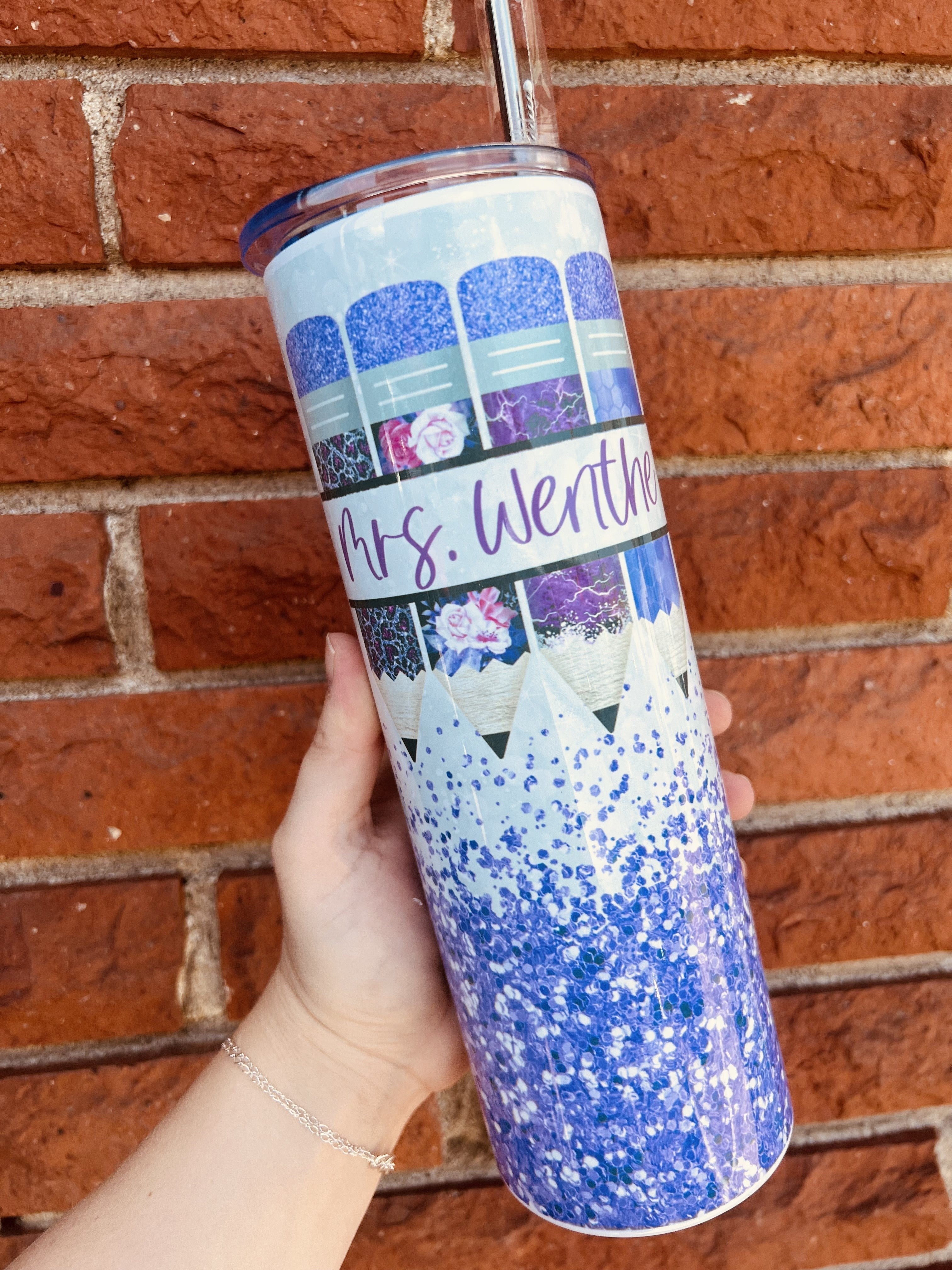 Purple Glitter Teacher Rainbow - 30 oz Tumbler - Thumbnail 2